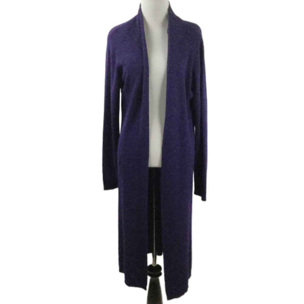Carlisle Open Front Long Line Wool Blend Plum Cardigan xl